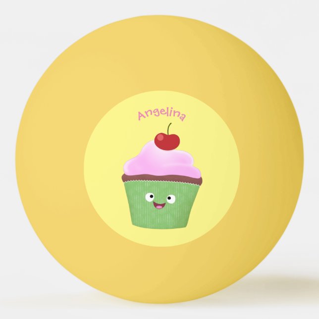 Balle De Ping Pong Caricature de cupcake joyeux (Devant)