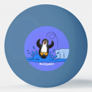 Balle De Ping Pong Caricature de manchot joyeux sautant
