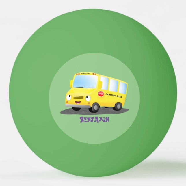 Balle De Ping Pong Caricature du bus scolaire jaune joyeux (Devant)