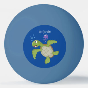 Balle De Ping Pong Caricature joyeuse de tortue de mer verte mignonne