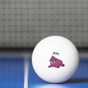 Balle De Ping Pong Caricature mignonne de Walrus mauve, nature océani