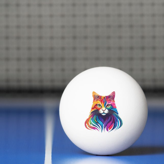 Balle De Ping Pong Cat Maine Portrait Coon Couleurs arc-en-ciel (Filet)