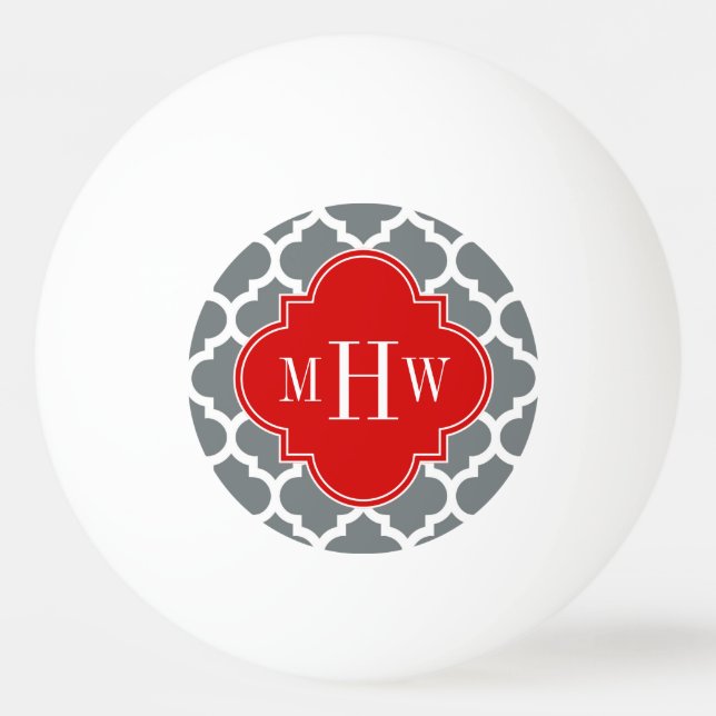 Balle De Ping Pong Charcoal, White Moroccan #5 Red 3 Initial Monogram (Devant)