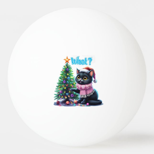 Balle De Ping Pong Chat de Noël amusant Avec Sticker Arbre (Devant)