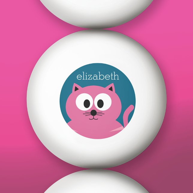 Balle De Ping Pong Chat gras rose mignon - Arrière - plan bleu (Custom Ping Pong Balls)