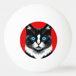 Balle De Ping Pong Chat noir et blanc aux yeux bleus vifs