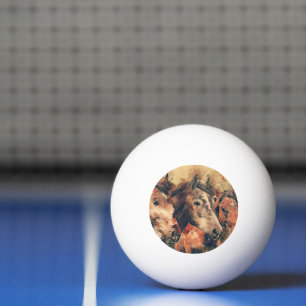 Balle De Ping Pong Chevaux Peinture d'aquarelle artistique