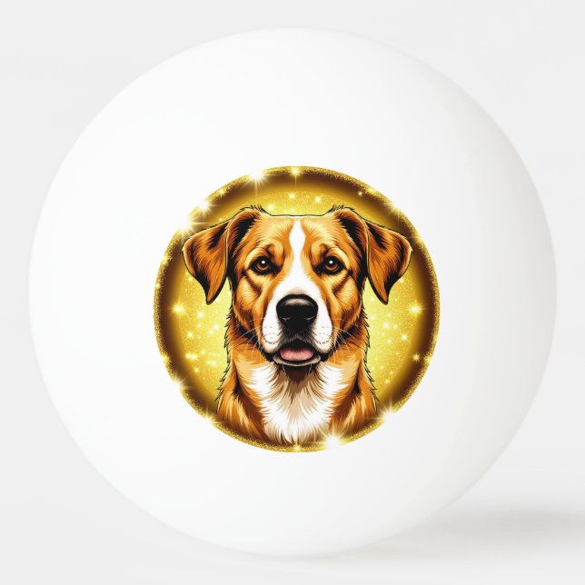 Balle De Ping Pong Chien avec fond doré (Devant)