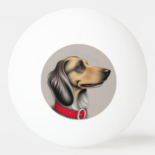 Balle De Ping Pong Chien gracieux avec un collier rouge posé de côté