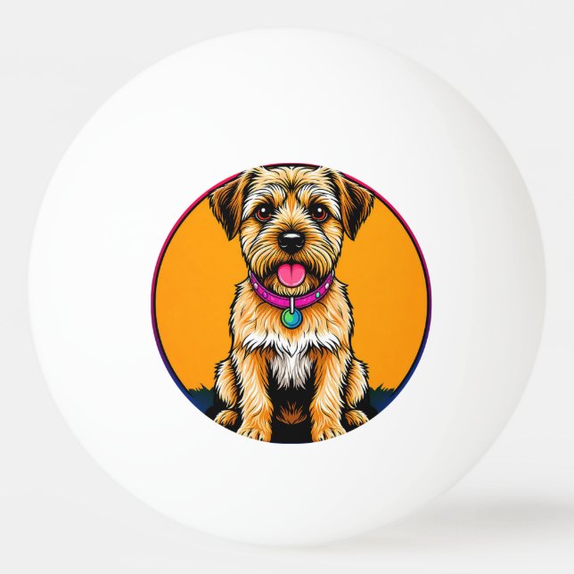 Balle De Ping Pong Chien Heureux Avec un Collier Coloré (Devant)