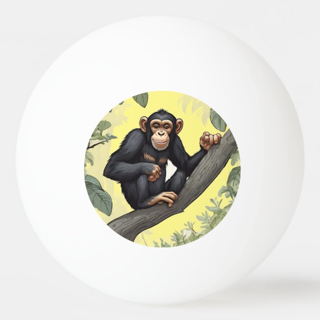 Balle De Ping Pong Chimpanzé mignon sur la branche accueille (Devant)