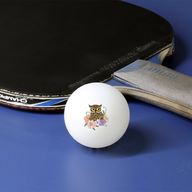 Balle De Ping Pong Chouette aux fleurs pastel de printemps (Créateur téléchargé)
