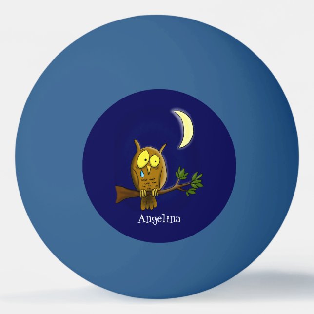 Balle De Ping Pong Chouette triste avec larmes et lune manquant ton d (Devant)