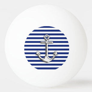 Balle De Ping Pong Chrome Comme Ancre sur la Marine Blue Stripes Déco
