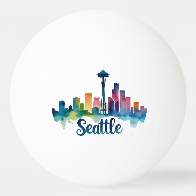 Balle De Ping Pong Ciel de Seattle à l'aquarelle (Devant)