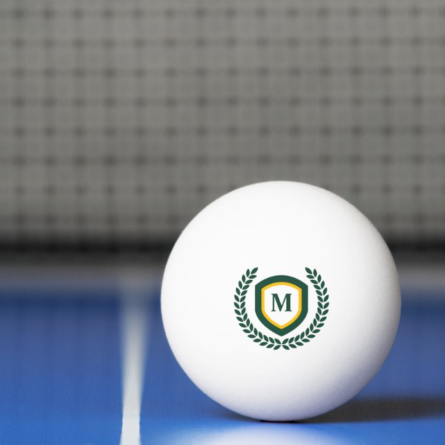 Balle De Ping Pong Cimier logo Monogramme Vert et Or (Filet)