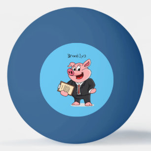 Balle De Ping Pong Cochon amusant en costume d'affaires dessin animé