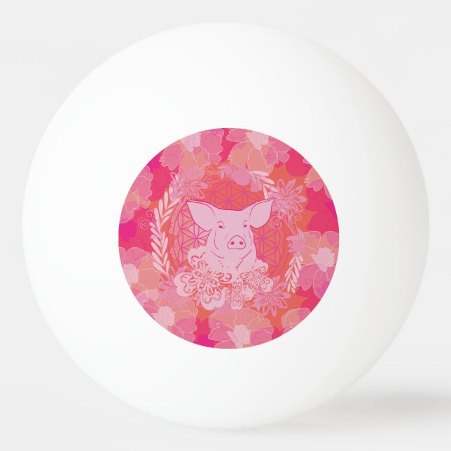 Balle De Ping Pong cochon, fleur de vie, bleu, mandala, zen, chakra,  (Devant)