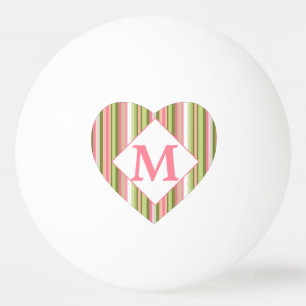 Balle De Ping Pong Coeur décoré d'un monogramme de rayure rose et