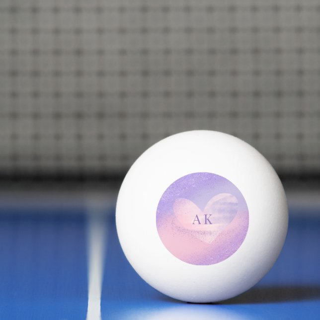 Balle De Ping Pong Cœur dégradé violet rose Monogramme (Filet)