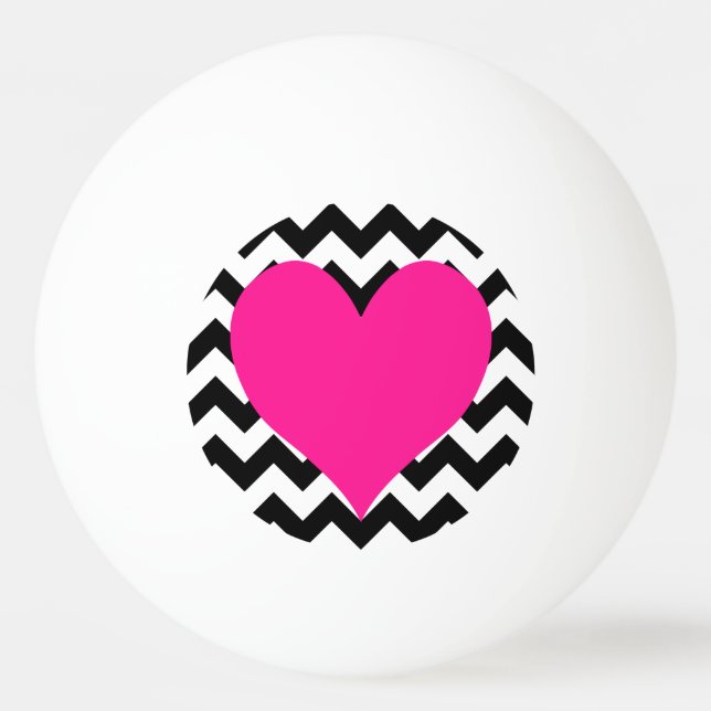 Balle De Ping Pong Coeur rose profond sur Zigzag noir et blanc (Dos)