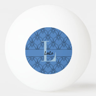 Balle De Ping Pong Coeurs bleus Monogramme et nom Personnalisé