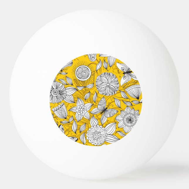 Balle De Ping Pong Conception abstraite florale jaune blanc mignonne  (Devant)