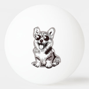 Balle De Ping Pong Corgi personnalisé avec lunettes de soleil   Dessi