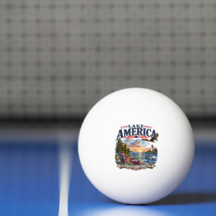 Balle De Ping Pong Coucher de soleil patriotique aigle du lac America