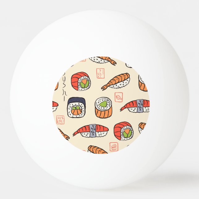Balle De Ping Pong Cuisine sushi, design motif sans soudure. (Devant)