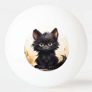 Balle De Ping Pong Cute Chat noir et Fleurs
