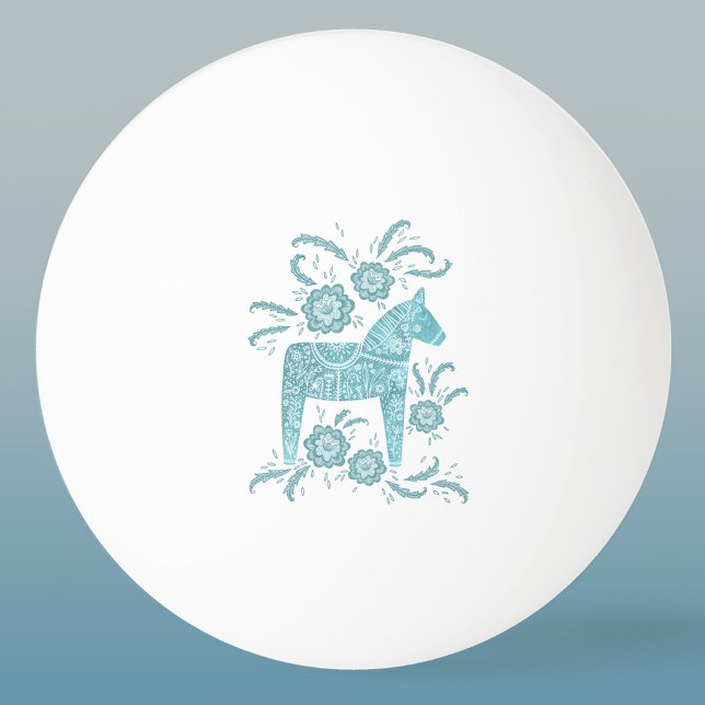 Balle De Ping Pong Dala suédois Cheval Turquoise Green Folk Art (Swedish Dala Horse teal green folk art ping pong ball)