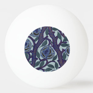 Balle De Ping Pong Décor floral de rose Art déco bleu royal et or