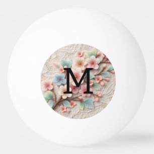 Balle De Ping Pong Dentelle monogramme florale rose pastel fleur de c