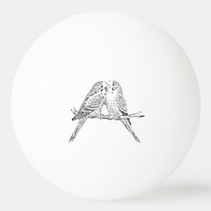 Balle De Ping Pong Deux perruches perchées ensemble en noir et blanc