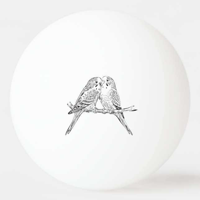 Balle De Ping Pong Deux perruches perchées ensemble en noir et blanc (Devant)