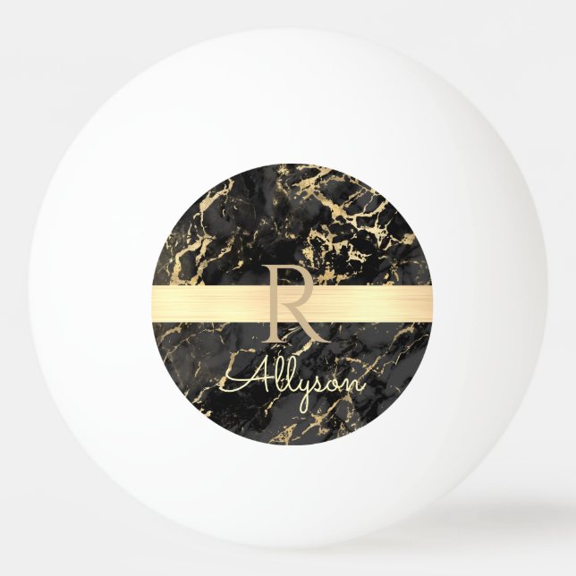 Balle De Ping Pong do-it-yourself Nom & Monogramme, Barre Or, Marbre  (Devant)