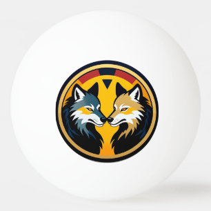 Balle De Ping Pong Double Logo Emblème Loup Avec Cercle Doré