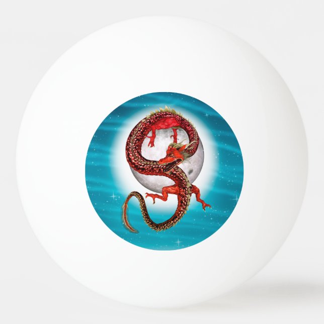 Balle De Ping Pong Dragon Lune Rouge Fantastique Artistique (Devant)