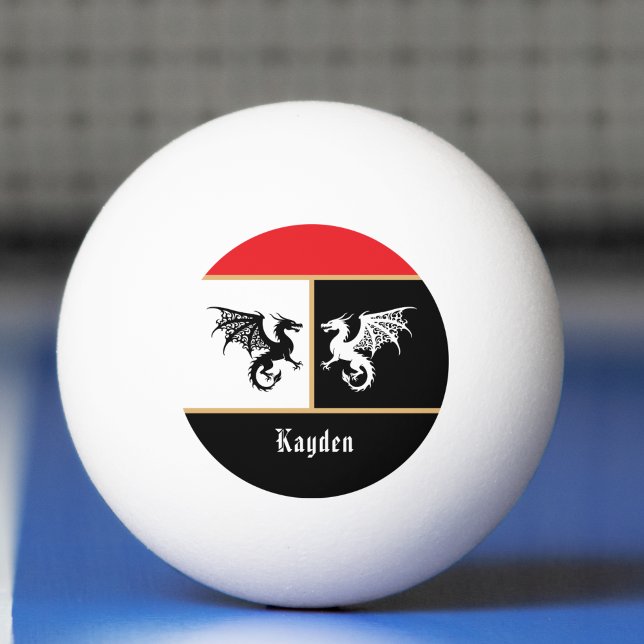 Balle De Ping Pong Dragons en noir blanc avec garniture de couleur or (Créateur téléchargé)