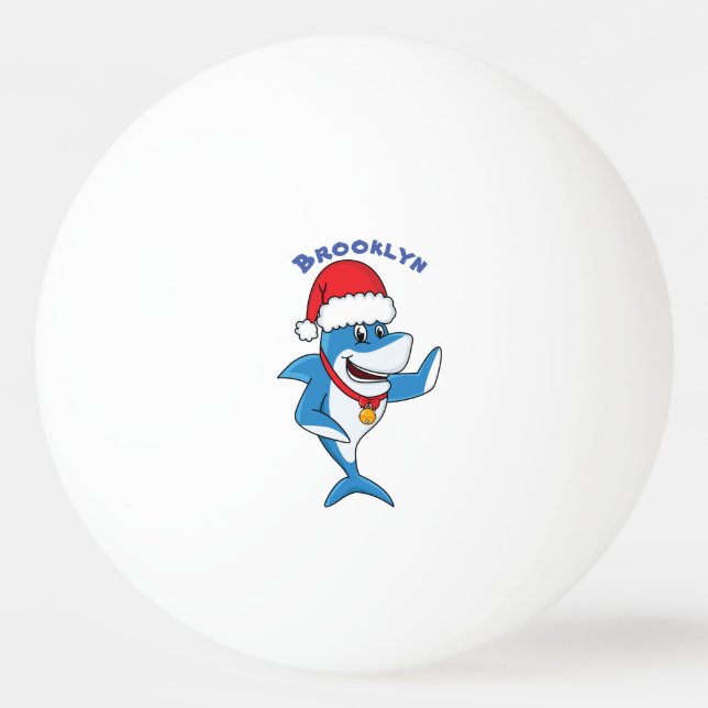 Balle De Ping Pong Drôle dessin animé de requin de Noël (Devant)