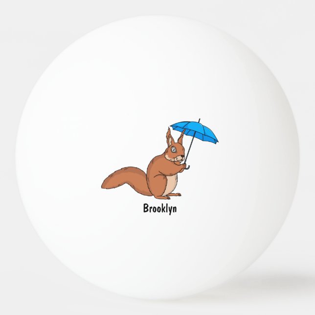 Balle De Ping Pong Écureuil rouge mignon avec dessin animé parapluie (Devant)