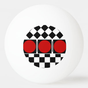 Balle De Ping Pong Élégant bande rouge damier demi-diamant noir blanc