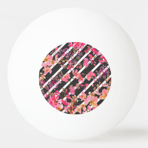 Balle De Ping Pong Elégante aquarelle fleurie et rayures motif