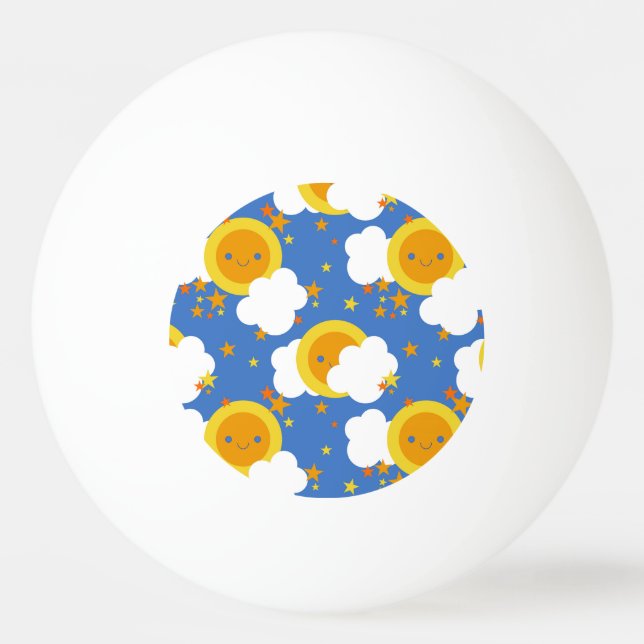 Balle De Ping Pong Falln Kawaii Moon, Étoiles, Soleil (Devant)