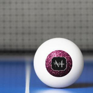 Balle De Ping Pong Faux brillant scintillant rose foncé Monogramme