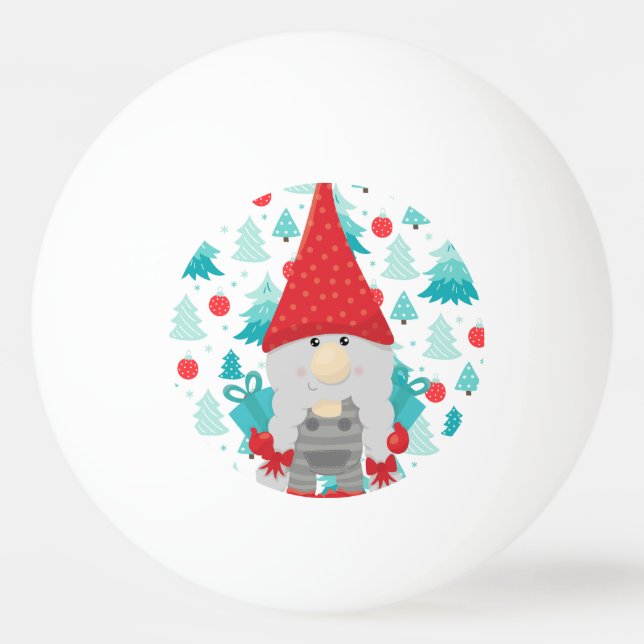 Balle De Ping Pong Festive Gnome avec cadeaux (Devant)