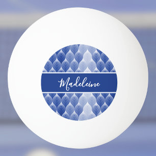 Balle De Ping Pong Feuille Blanche Bleue Monogramme Géométrique Moder