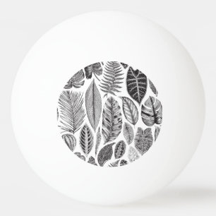 Balle De Ping Pong Feuilles exotiques, vintage floral noir et blanc.