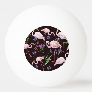Balle De Ping Pong Flamants d'aquarelle et fleurs sauvages motif.